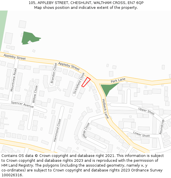 105, APPLEBY STREET, CHESHUNT, WALTHAM CROSS, EN7 6QP: Location map and indicative extent of plot