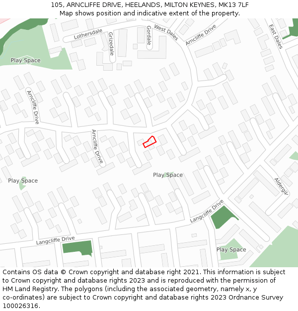 105, ARNCLIFFE DRIVE, HEELANDS, MILTON KEYNES, MK13 7LF: Location map and indicative extent of plot