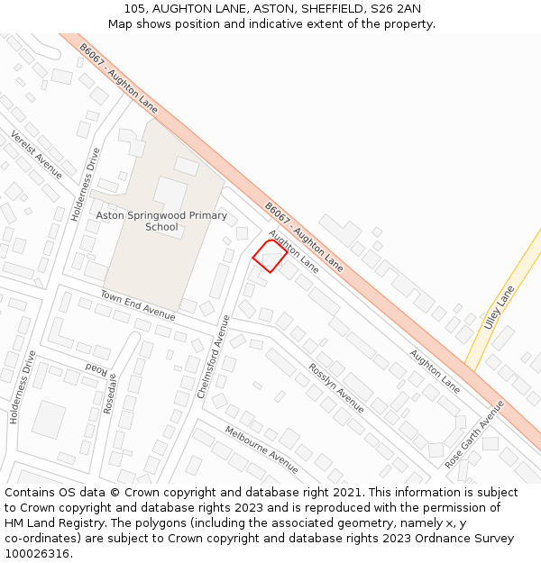 105, AUGHTON LANE, ASTON, SHEFFIELD, S26 2AN: Location map and indicative extent of plot