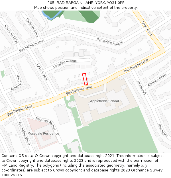 105, BAD BARGAIN LANE, YORK, YO31 0PF: Location map and indicative extent of plot