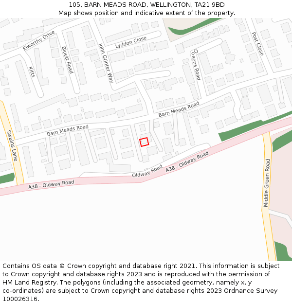 105, BARN MEADS ROAD, WELLINGTON, TA21 9BD: Location map and indicative extent of plot