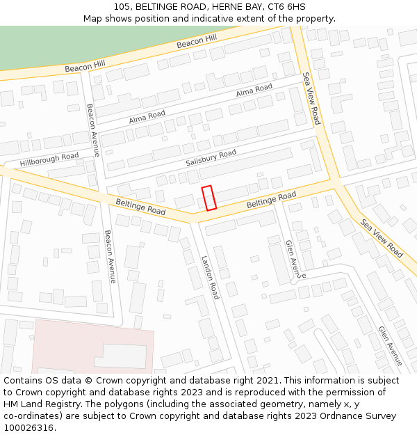 105, BELTINGE ROAD, HERNE BAY, CT6 6HS: Location map and indicative extent of plot