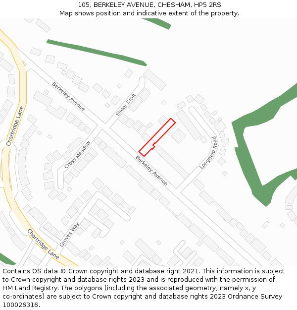 105, BERKELEY AVENUE, CHESHAM, HP5 2RS: Location map and indicative extent of plot