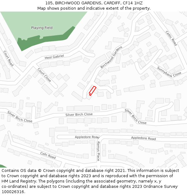 105, BIRCHWOOD GARDENS, CARDIFF, CF14 1HZ: Location map and indicative extent of plot