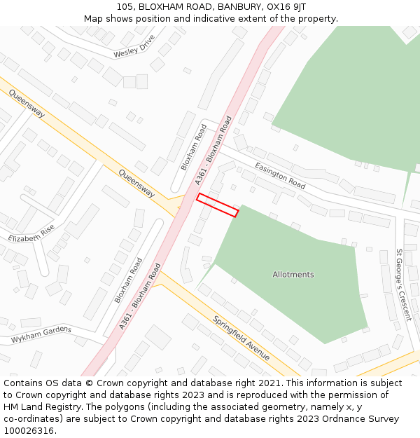 105, BLOXHAM ROAD, BANBURY, OX16 9JT: Location map and indicative extent of plot