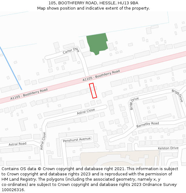 105, BOOTHFERRY ROAD, HESSLE, HU13 9BA: Location map and indicative extent of plot