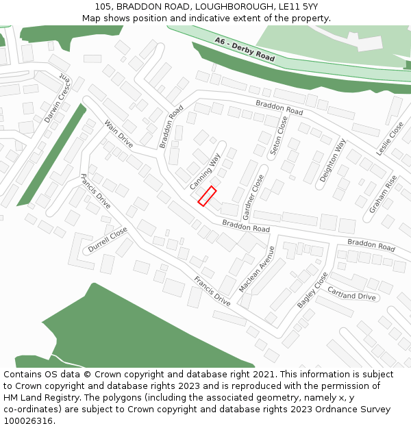 105, BRADDON ROAD, LOUGHBOROUGH, LE11 5YY: Location map and indicative extent of plot