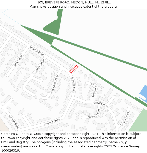 105, BREVERE ROAD, HEDON, HULL, HU12 8LL: Location map and indicative extent of plot