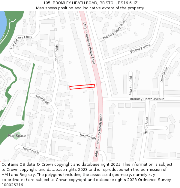 105, BROMLEY HEATH ROAD, BRISTOL, BS16 6HZ: Location map and indicative extent of plot