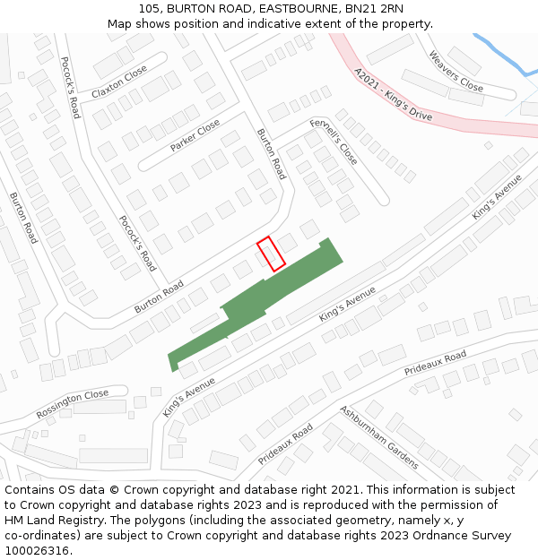 105, BURTON ROAD, EASTBOURNE, BN21 2RN: Location map and indicative extent of plot