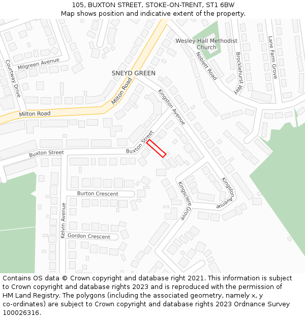 105, BUXTON STREET, STOKE-ON-TRENT, ST1 6BW: Location map and indicative extent of plot