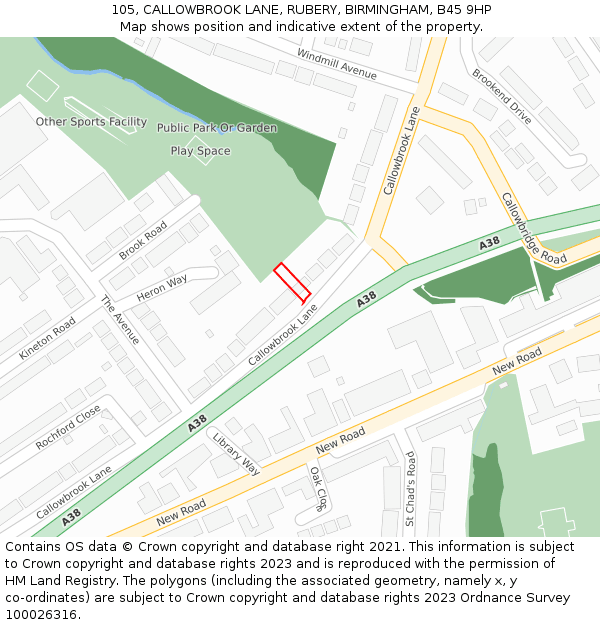 105, CALLOWBROOK LANE, RUBERY, BIRMINGHAM, B45 9HP: Location map and indicative extent of plot