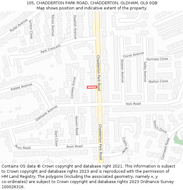 105, CHADDERTON PARK ROAD, CHADDERTON, OLDHAM, OL9 0QB: Location map and indicative extent of plot