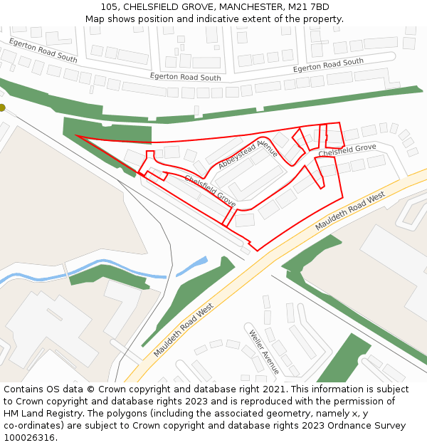 105, CHELSFIELD GROVE, MANCHESTER, M21 7BD: Location map and indicative extent of plot