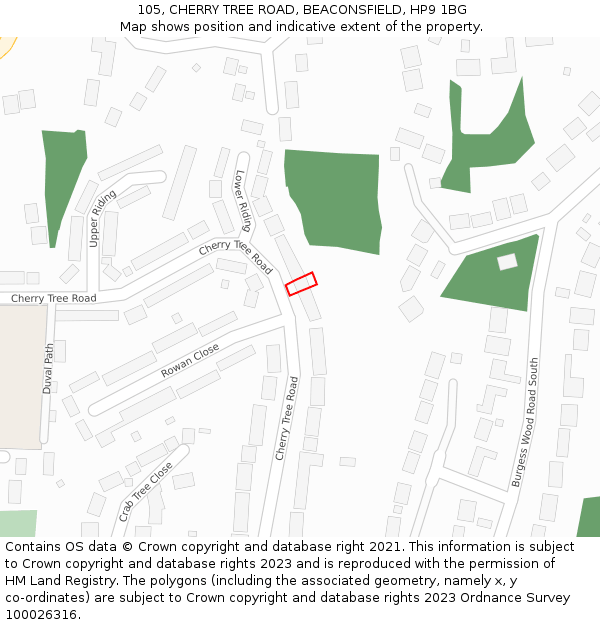 105, CHERRY TREE ROAD, BEACONSFIELD, HP9 1BG: Location map and indicative extent of plot