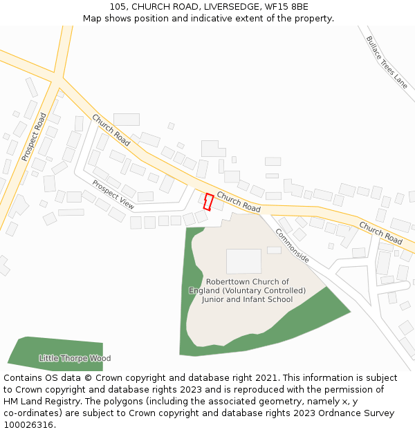 105, CHURCH ROAD, LIVERSEDGE, WF15 8BE: Location map and indicative extent of plot