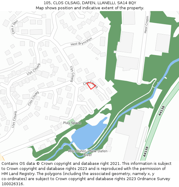 105, CLOS CILSAIG, DAFEN, LLANELLI, SA14 8QY: Location map and indicative extent of plot