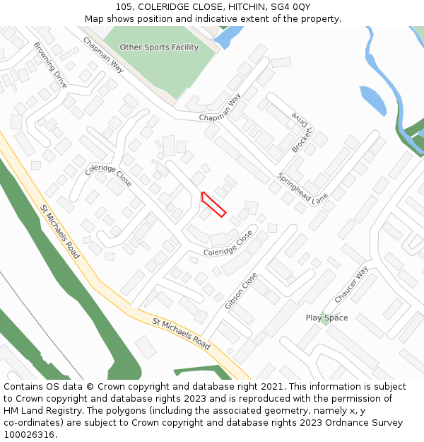 105, COLERIDGE CLOSE, HITCHIN, SG4 0QY: Location map and indicative extent of plot