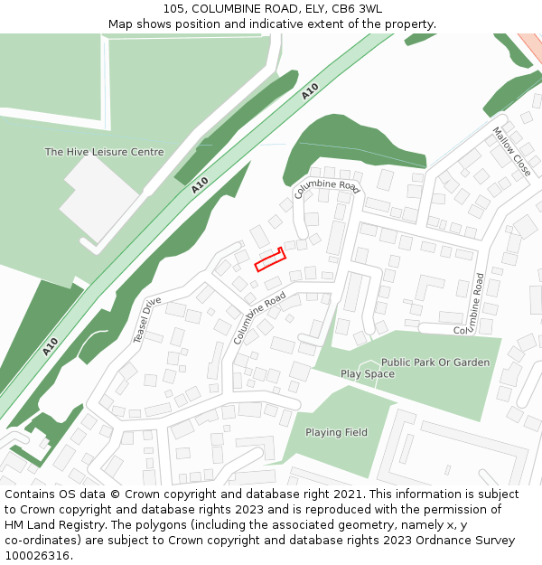 105, COLUMBINE ROAD, ELY, CB6 3WL: Location map and indicative extent of plot