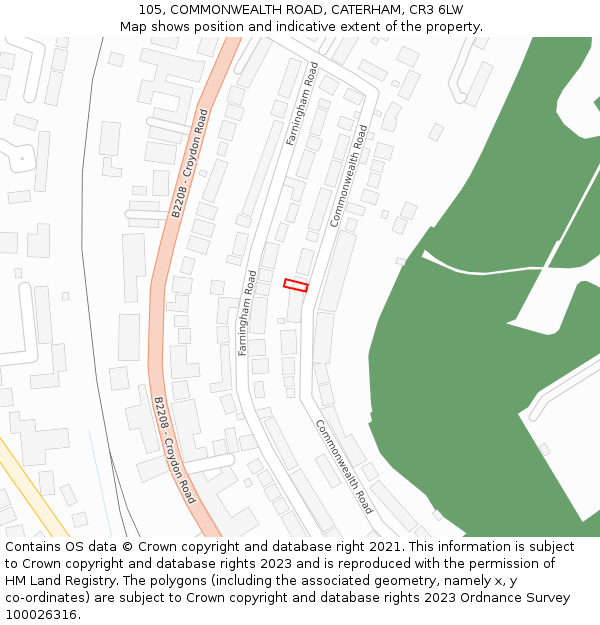 105, COMMONWEALTH ROAD, CATERHAM, CR3 6LW: Location map and indicative extent of plot