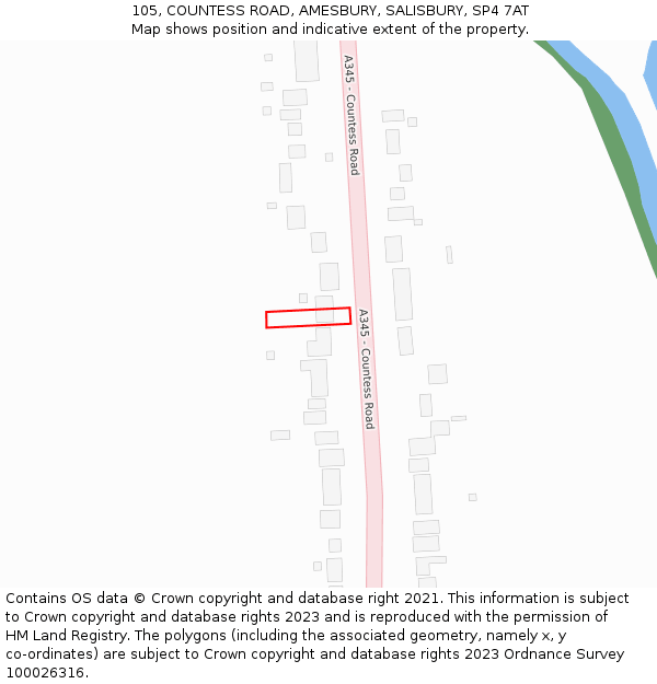105, COUNTESS ROAD, AMESBURY, SALISBURY, SP4 7AT: Location map and indicative extent of plot