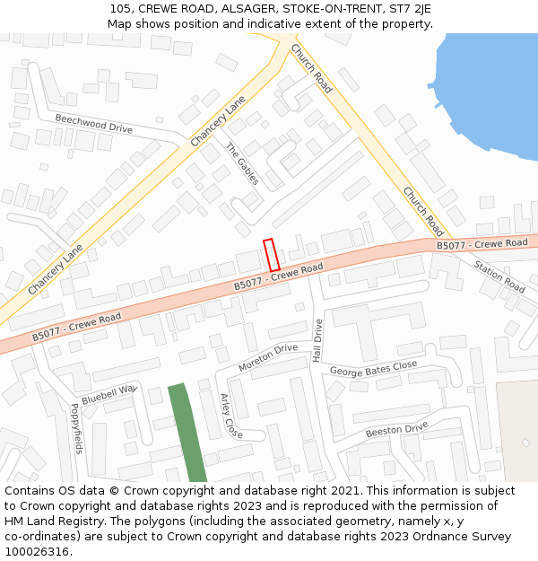 105, CREWE ROAD, ALSAGER, STOKE-ON-TRENT, ST7 2JE: Location map and indicative extent of plot