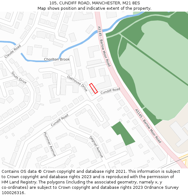 105, CUNDIFF ROAD, MANCHESTER, M21 8ES: Location map and indicative extent of plot