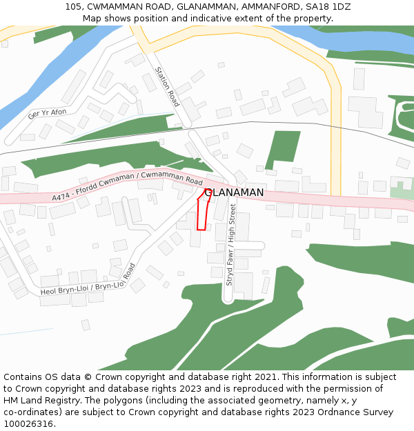 105, CWMAMMAN ROAD, GLANAMMAN, AMMANFORD, SA18 1DZ: Location map and indicative extent of plot