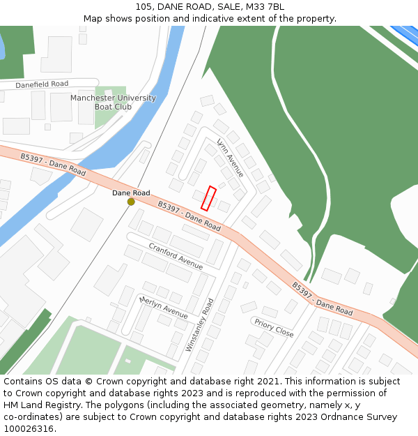 105, DANE ROAD, SALE, M33 7BL: Location map and indicative extent of plot