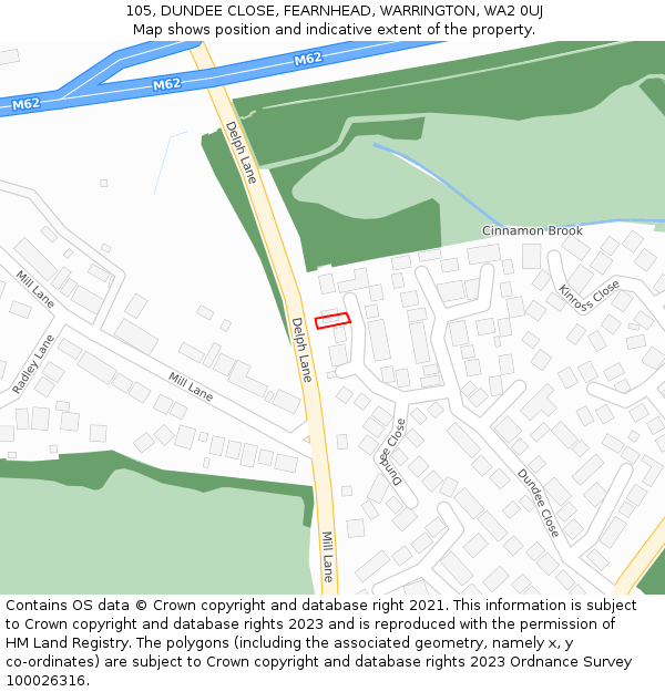 105, DUNDEE CLOSE, FEARNHEAD, WARRINGTON, WA2 0UJ: Location map and indicative extent of plot