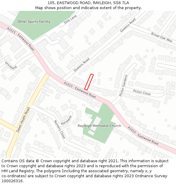 105, EASTWOOD ROAD, RAYLEIGH, SS6 7LA: Location map and indicative extent of plot