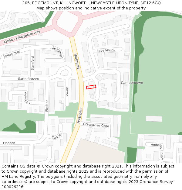 105, EDGEMOUNT, KILLINGWORTH, NEWCASTLE UPON TYNE, NE12 6GQ: Location map and indicative extent of plot