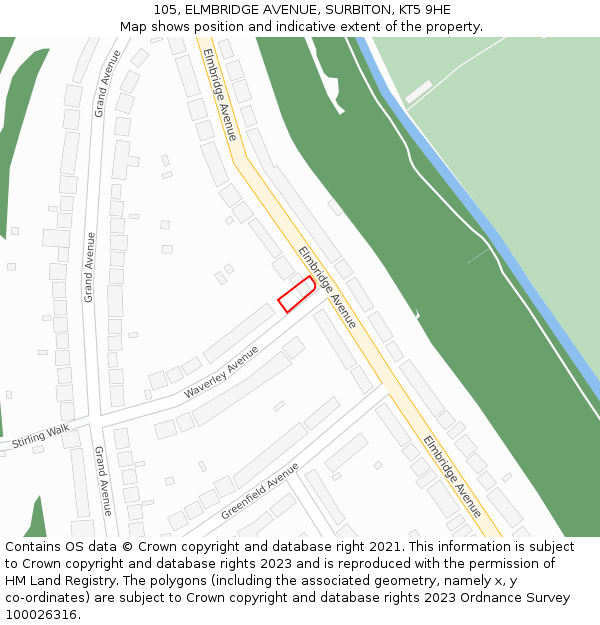 105, ELMBRIDGE AVENUE, SURBITON, KT5 9HE: Location map and indicative extent of plot