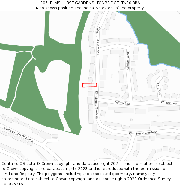 105, ELMSHURST GARDENS, TONBRIDGE, TN10 3RA: Location map and indicative extent of plot