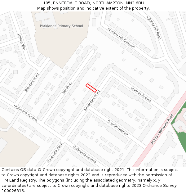 105, ENNERDALE ROAD, NORTHAMPTON, NN3 6BU: Location map and indicative extent of plot