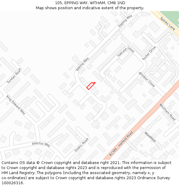 105, EPPING WAY, WITHAM, CM8 1ND: Location map and indicative extent of plot
