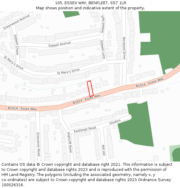 105, ESSEX WAY, BENFLEET, SS7 1LR: Location map and indicative extent of plot