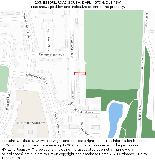 105, ESTORIL ROAD SOUTH, DARLINGTON, DL1 4SW: Location map and indicative extent of plot