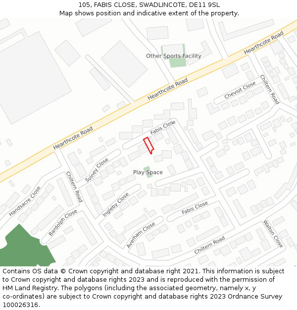 105, FABIS CLOSE, SWADLINCOTE, DE11 9SL: Location map and indicative extent of plot