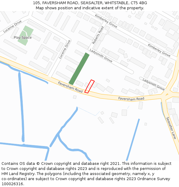 105, FAVERSHAM ROAD, SEASALTER, WHITSTABLE, CT5 4BG: Location map and indicative extent of plot