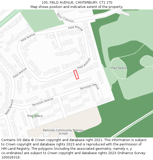 105, FIELD AVENUE, CANTERBURY, CT1 1TS: Location map and indicative extent of plot