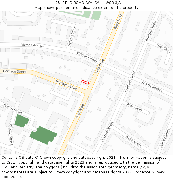 105, FIELD ROAD, WALSALL, WS3 3JA: Location map and indicative extent of plot