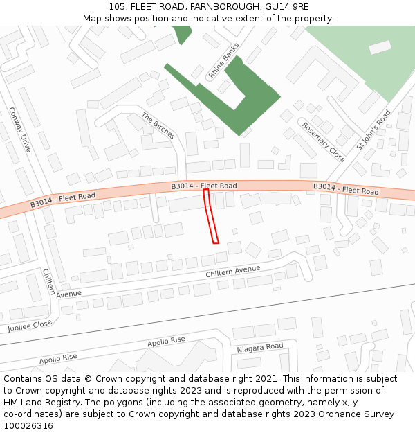 105, FLEET ROAD, FARNBOROUGH, GU14 9RE: Location map and indicative extent of plot