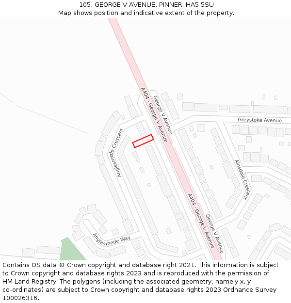 105, GEORGE V AVENUE, PINNER, HA5 5SU: Location map and indicative extent of plot