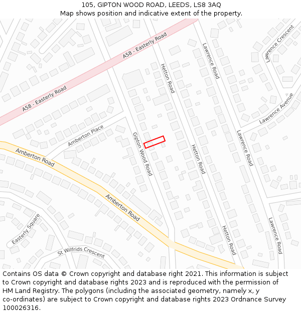 105, GIPTON WOOD ROAD, LEEDS, LS8 3AQ: Location map and indicative extent of plot