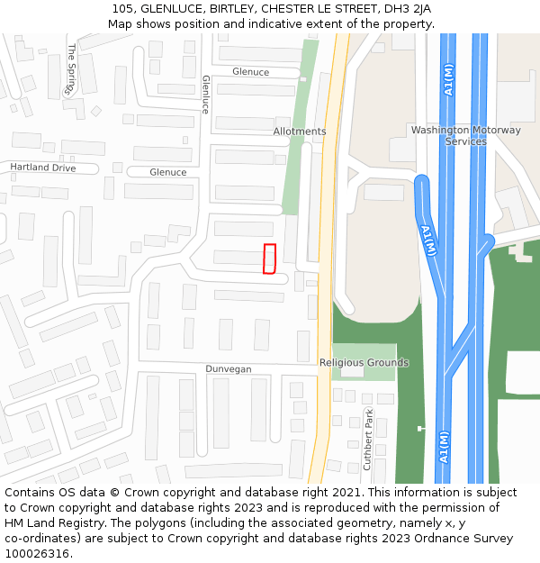 105, GLENLUCE, BIRTLEY, CHESTER LE STREET, DH3 2JA: Location map and indicative extent of plot