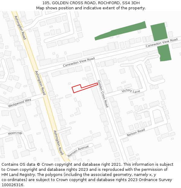 105, GOLDEN CROSS ROAD, ROCHFORD, SS4 3DH: Location map and indicative extent of plot