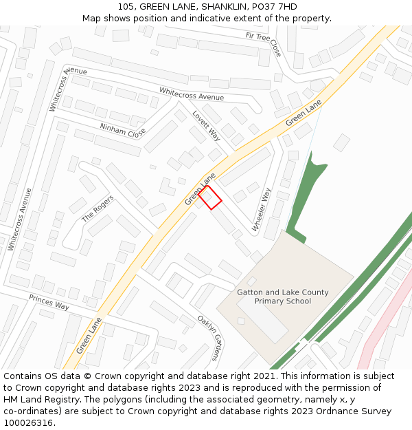 105, GREEN LANE, SHANKLIN, PO37 7HD: Location map and indicative extent of plot