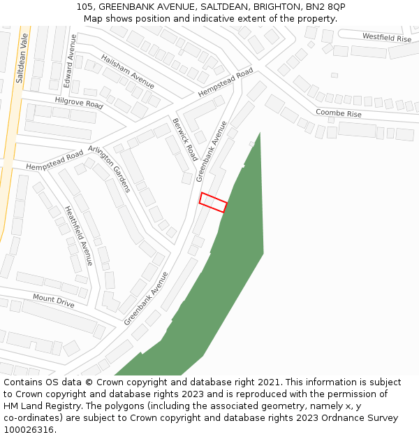 105, GREENBANK AVENUE, SALTDEAN, BRIGHTON, BN2 8QP: Location map and indicative extent of plot