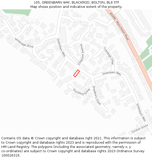 105, GREENBARN WAY, BLACKROD, BOLTON, BL6 5TF: Location map and indicative extent of plot